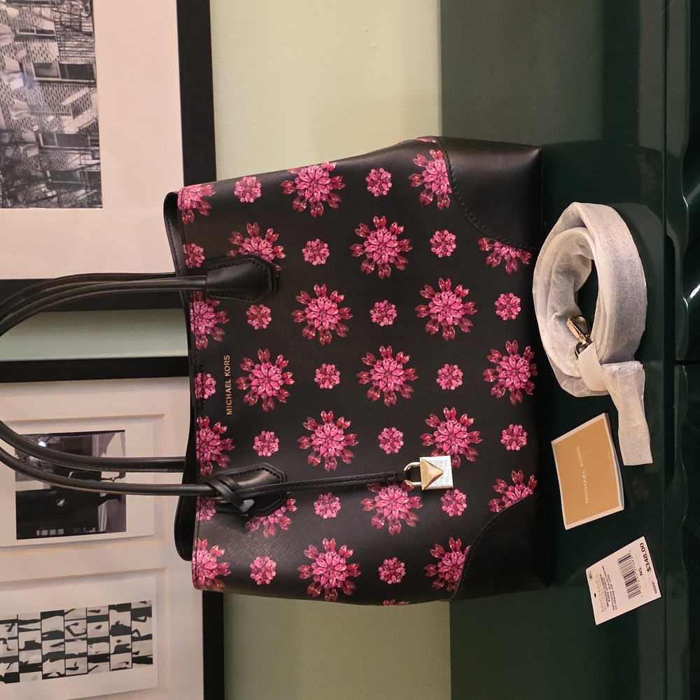 Michael Kors Black Tote with Ultra Pink Floral Design